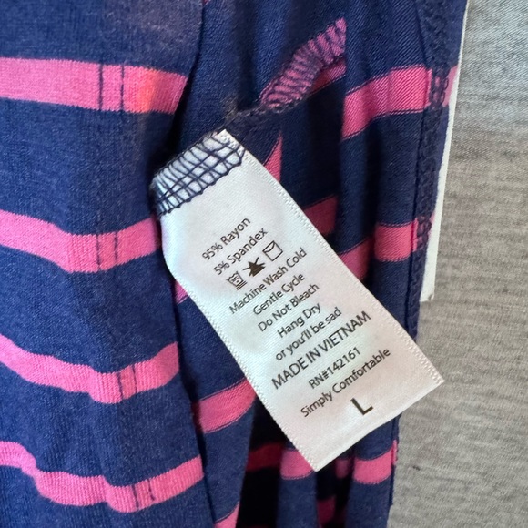 Brand New LuLaRoe Size L Dark Blue with Pink Stripe Julia Dress - Picture 4 of 6